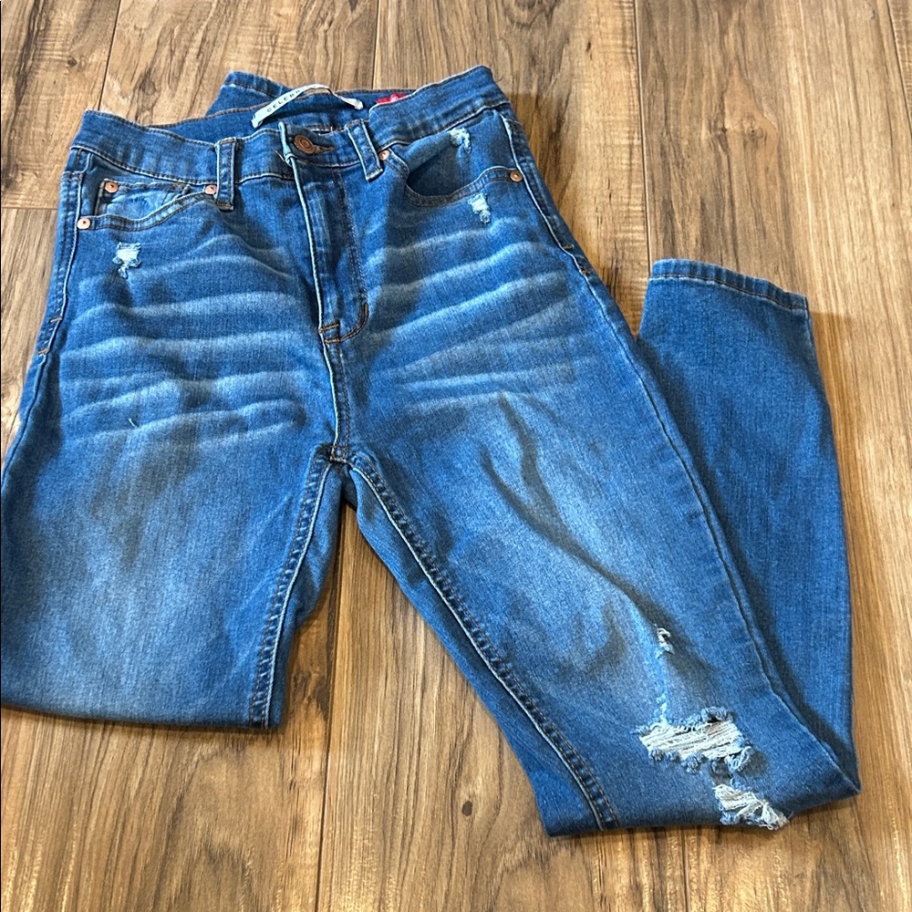 Celebrity Pink Women's Skinny Jeans in Blue Distressed Wash